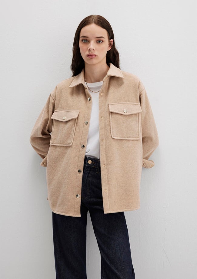  Mavi Bej Gömlek Loose Fit / Bol Rahat Kesim 1211281-80084