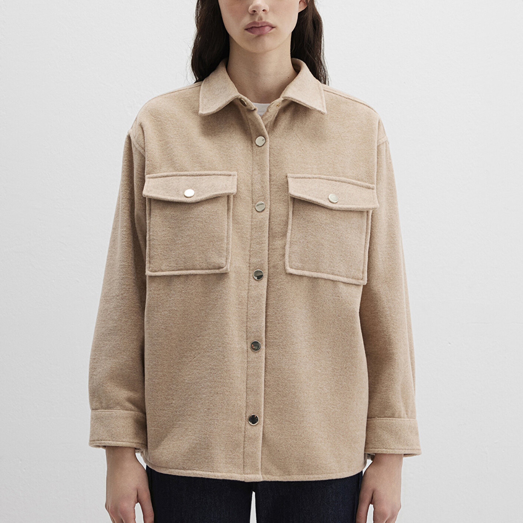 Mavi Bej Gömlek Loose Fit / Bol Rahat Kesim 1211281-80084