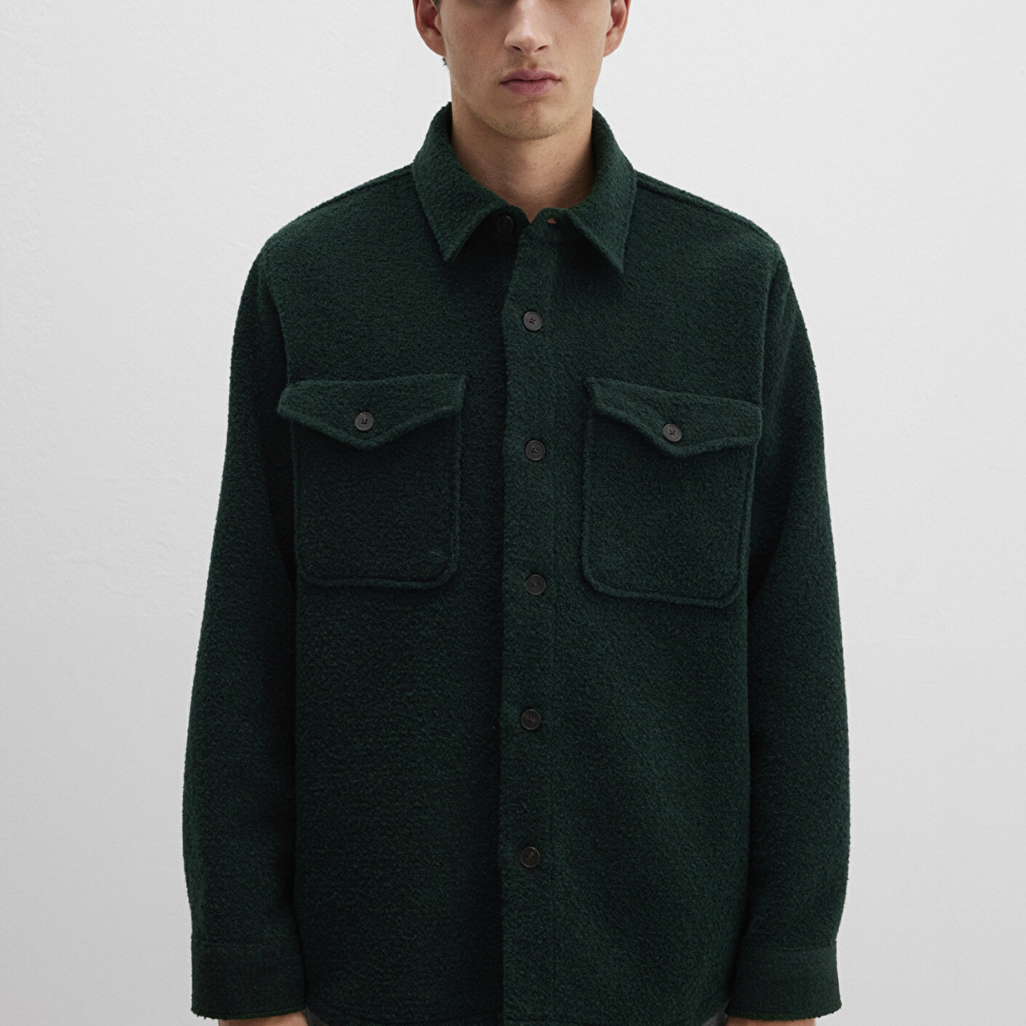 Mavi Yün Karışımlı Yeşil Gömlek Loose Fit / Bol Rahat Kesim 0211780-71929