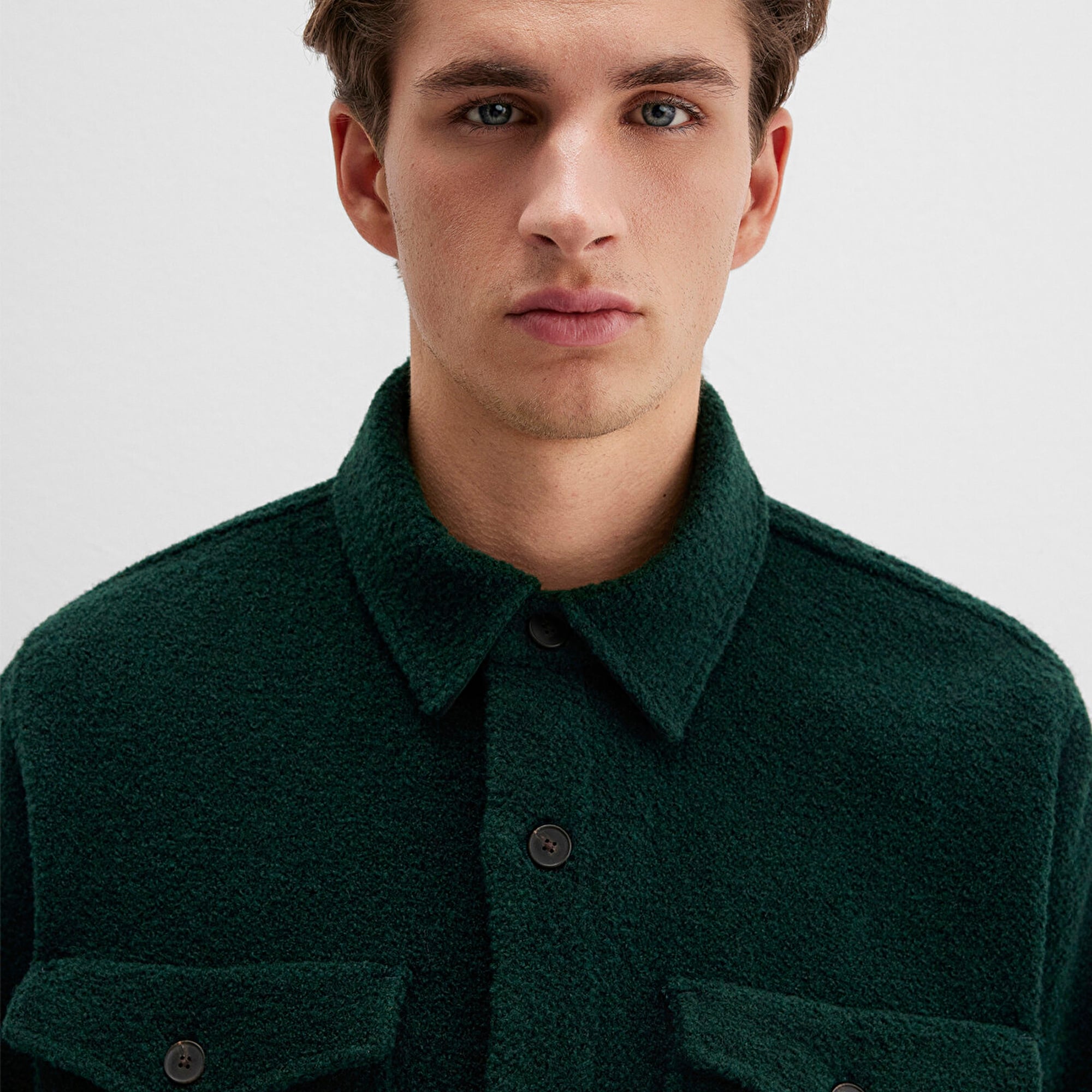 Mavi Yün Karışımlı Yeşil Gömlek Loose Fit / Bol Rahat Kesim 0211780-71929