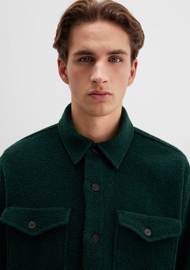  Mavi Yün Karışımlı Yeşil Gömlek Loose Fit / Bol Rahat Kesim 0211780-71929