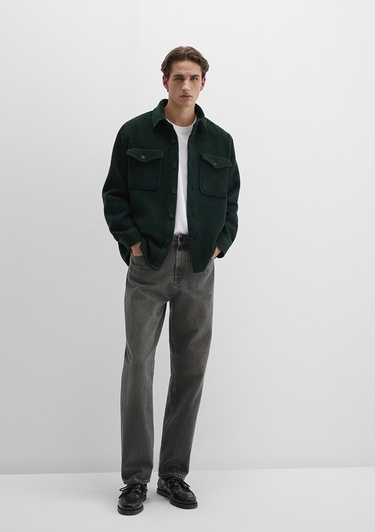  Mavi Yün Karışımlı Yeşil Gömlek Loose Fit / Bol Rahat Kesim 0211780-71929