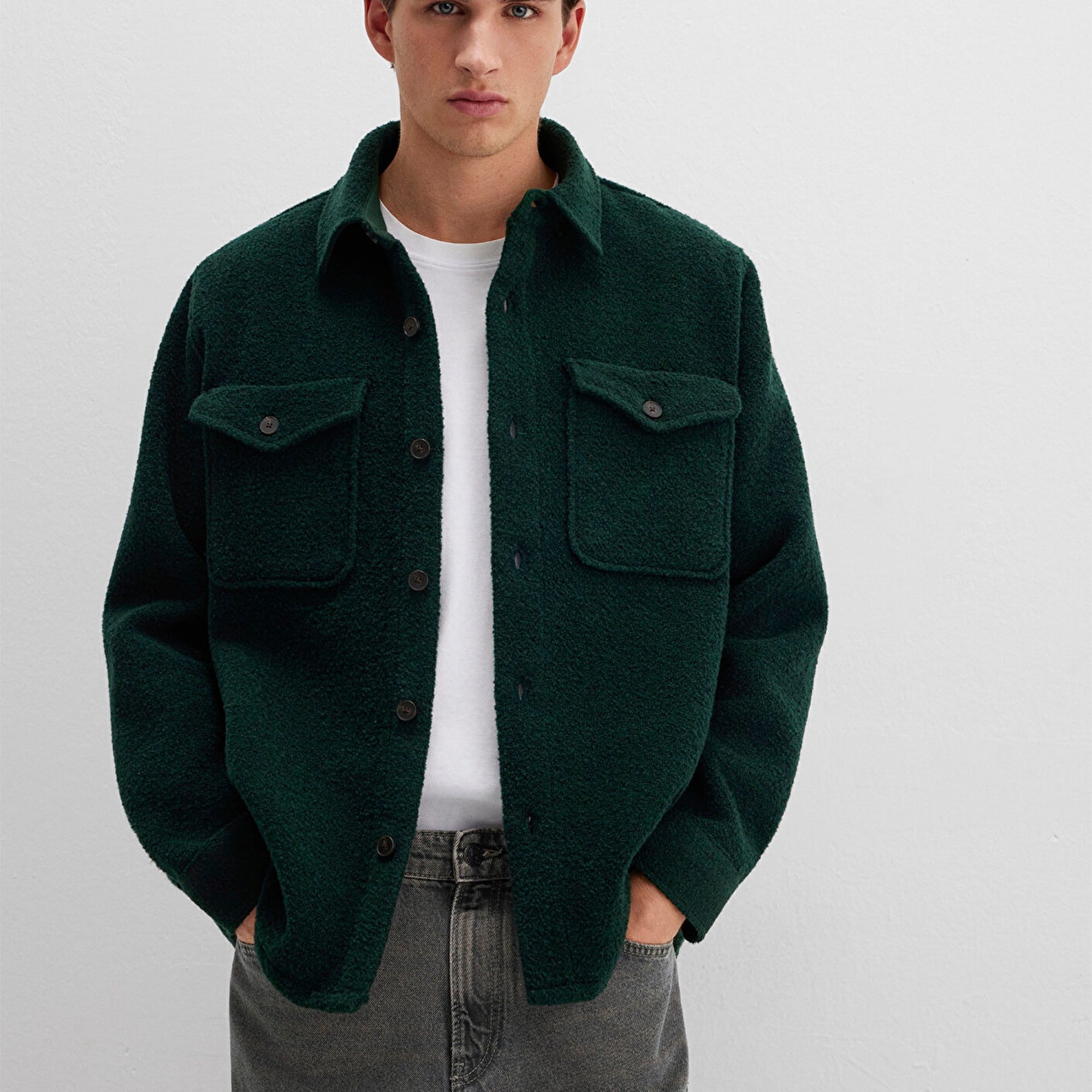 Mavi Yün Karışımlı Yeşil Gömlek Loose Fit / Bol Rahat Kesim 0211780-71929