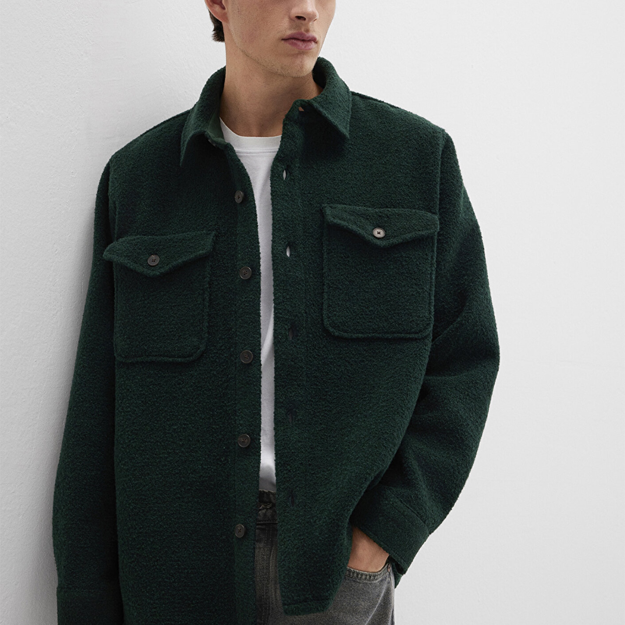 Mavi Yün Karışımlı Yeşil Gömlek Loose Fit / Bol Rahat Kesim 0211780-71929