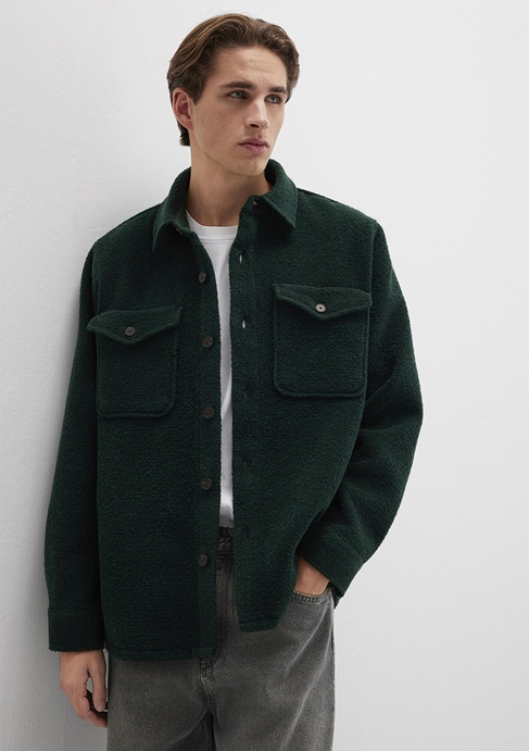  Mavi Yün Karışımlı Yeşil Gömlek Loose Fit / Bol Rahat Kesim 0211780-71929