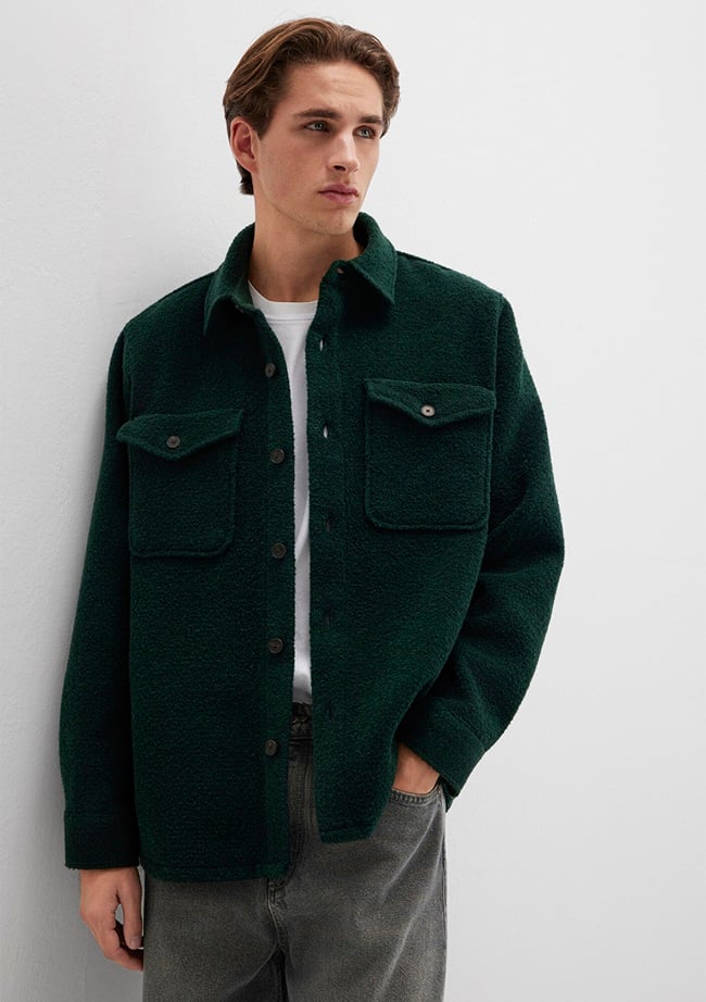  Mavi Yün Karışımlı Yeşil Gömlek Loose Fit / Bol Rahat Kesim 0211780-71929