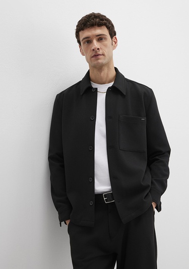  Mavi Cep Detaylı Siyah Gömlek Regular Fit / Normal Kesim 0211677-900