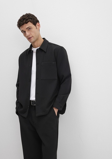  Mavi Cep Detaylı Siyah Gömlek Regular Fit / Normal Kesim 0211677-900