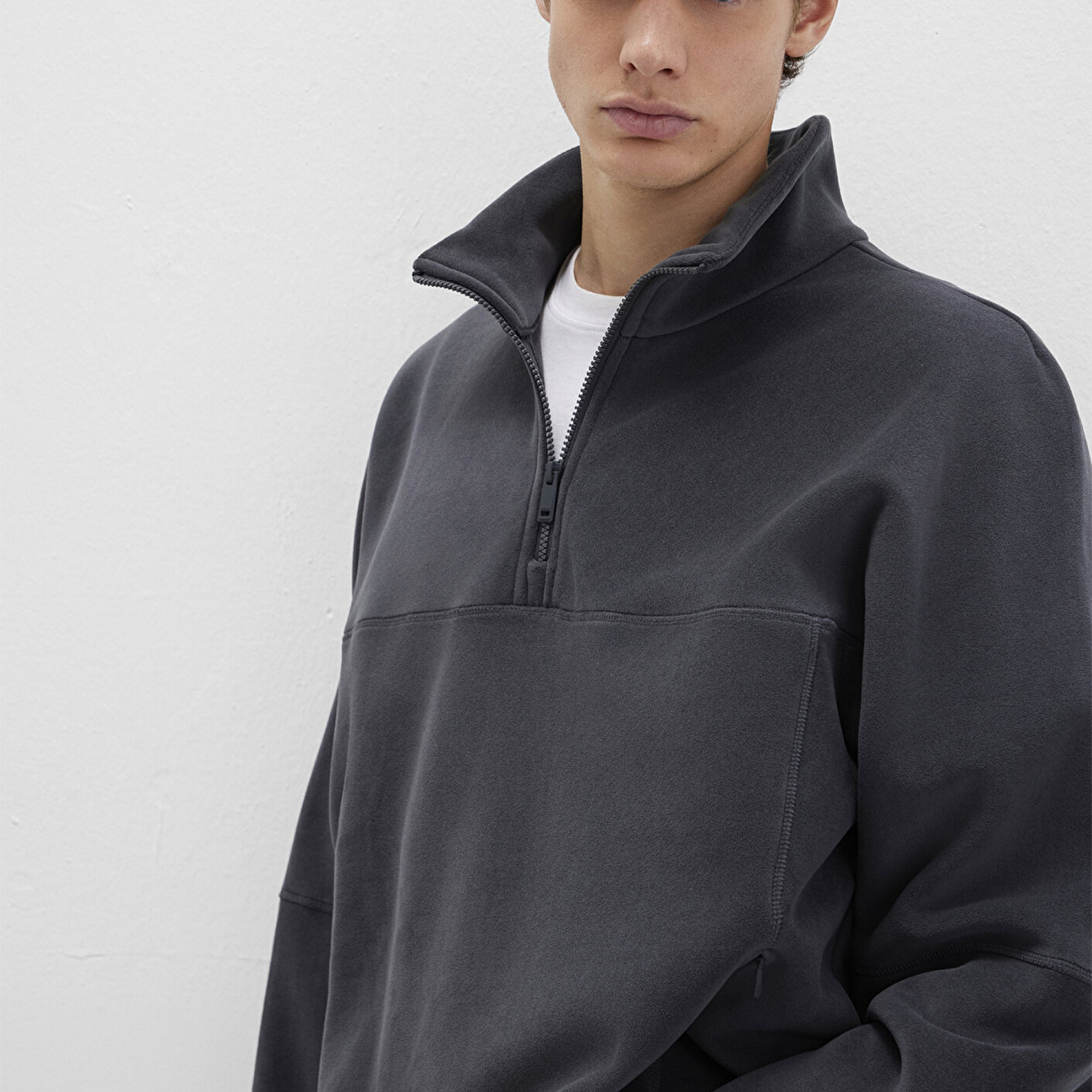 Mavi Dik Yaka Antrasit Sherpa Ceket Loose Fit / Bol Rahat Kesim 0110738-80776