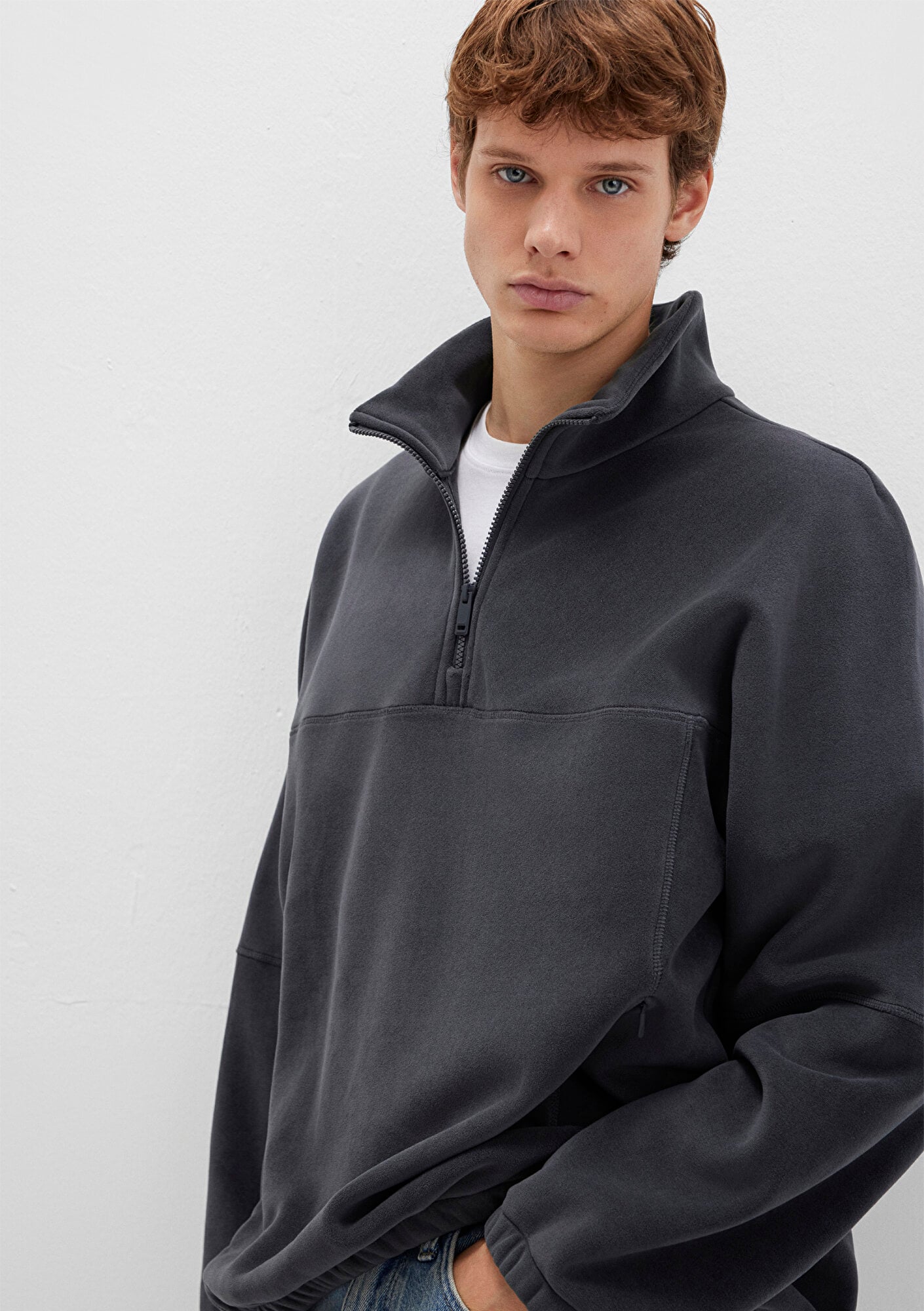  Mavi Dik Yaka Antrasit Sherpa Ceket Loose Fit / Bol Rahat Kesim 0110738-80776