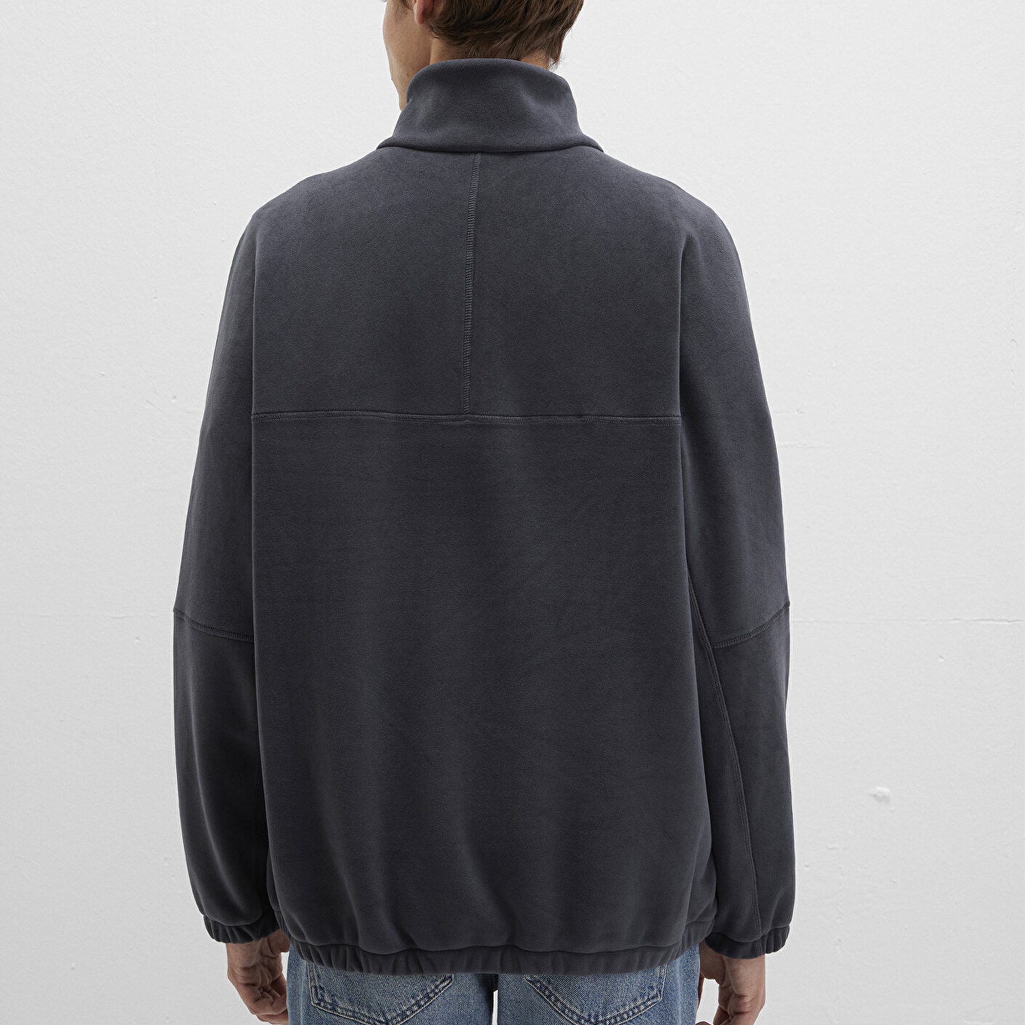 Mavi Dik Yaka Antrasit Sherpa Ceket Loose Fit / Bol Rahat Kesim 0110738-80776