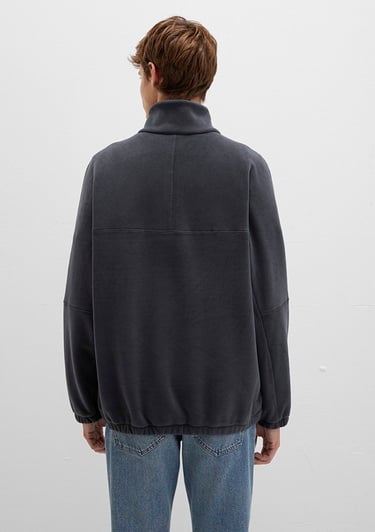  Mavi Dik Yaka Antrasit Sherpa Ceket Loose Fit / Bol Rahat Kesim 0110738-80776