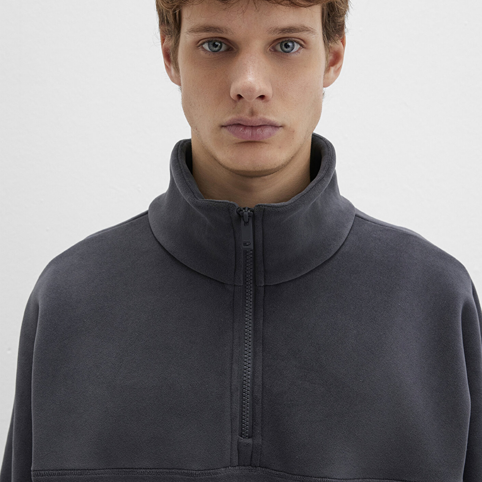 Mavi Dik Yaka Antrasit Sherpa Ceket Loose Fit / Bol Rahat Kesim 0110738-80776