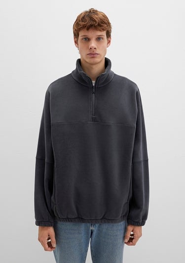  Mavi Dik Yaka Antrasit Sherpa Ceket Loose Fit / Bol Rahat Kesim 0110738-80776