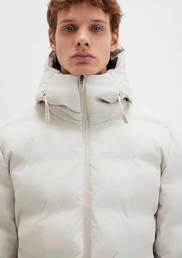  Mavi Su İtici Kapüşonlu Ekru Şişme Mont 0110313-70144