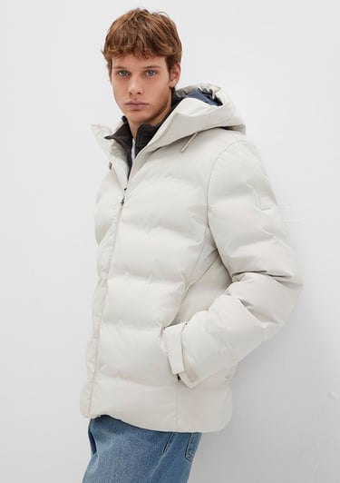  Mavi Su İtici Kapüşonlu Ekru Şişme Mont 0110313-70144