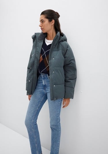  Mavi Kapüşonlu Yeşil Şişme Mont 1110225-71598