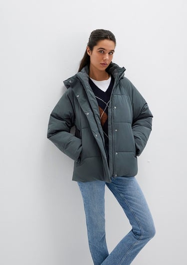  Mavi Kapüşonlu Yeşil Şişme Mont 1110225-71598