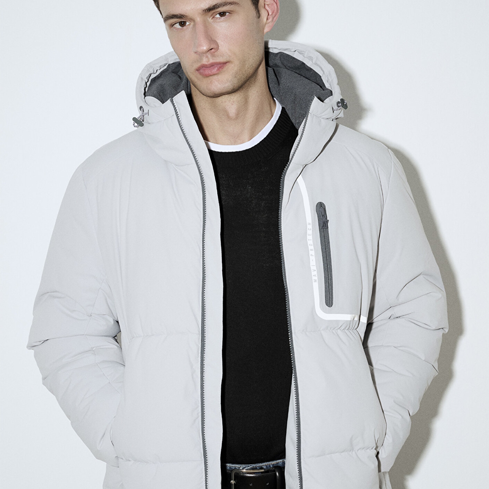 Mavi Su İtici Su İtici Gri Şişme Mont 0110463-70075