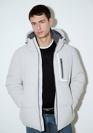  Mavi Su İtici Su İtici Gri Şişme Mont 0110463-70075