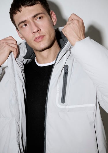  Mavi Su İtici Su İtici Gri Şişme Mont 0110463-70075