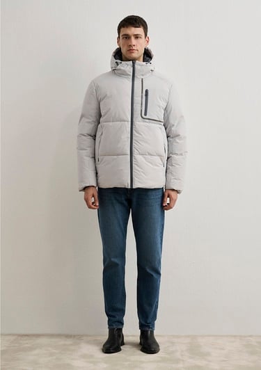  Mavi Su İtici Su İtici Gri Şişme Mont 0110463-70075