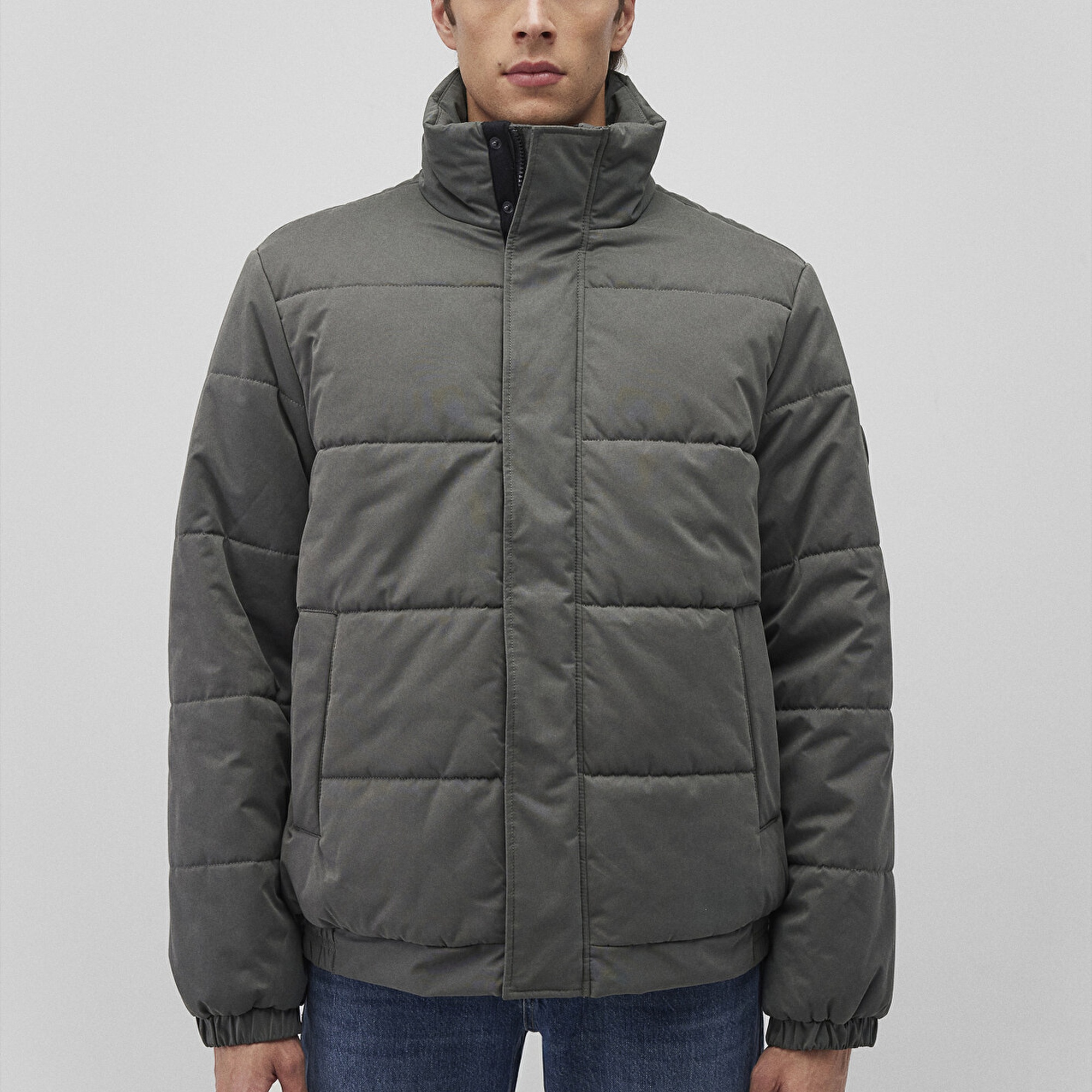 Mavi Dik Yaka Haki Şişme Mont 0110470-71598