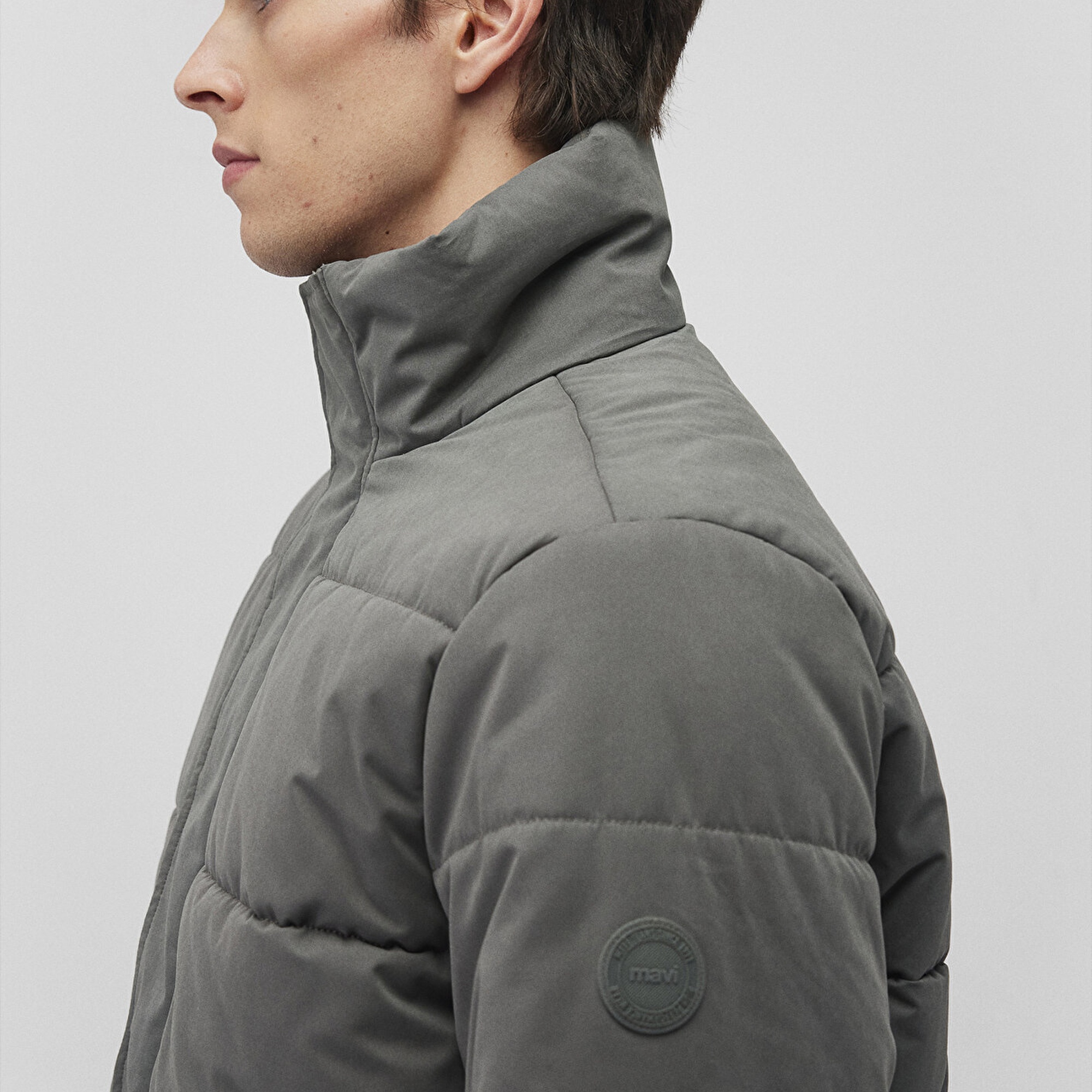 Mavi Dik Yaka Haki Şişme Mont 0110470-71598