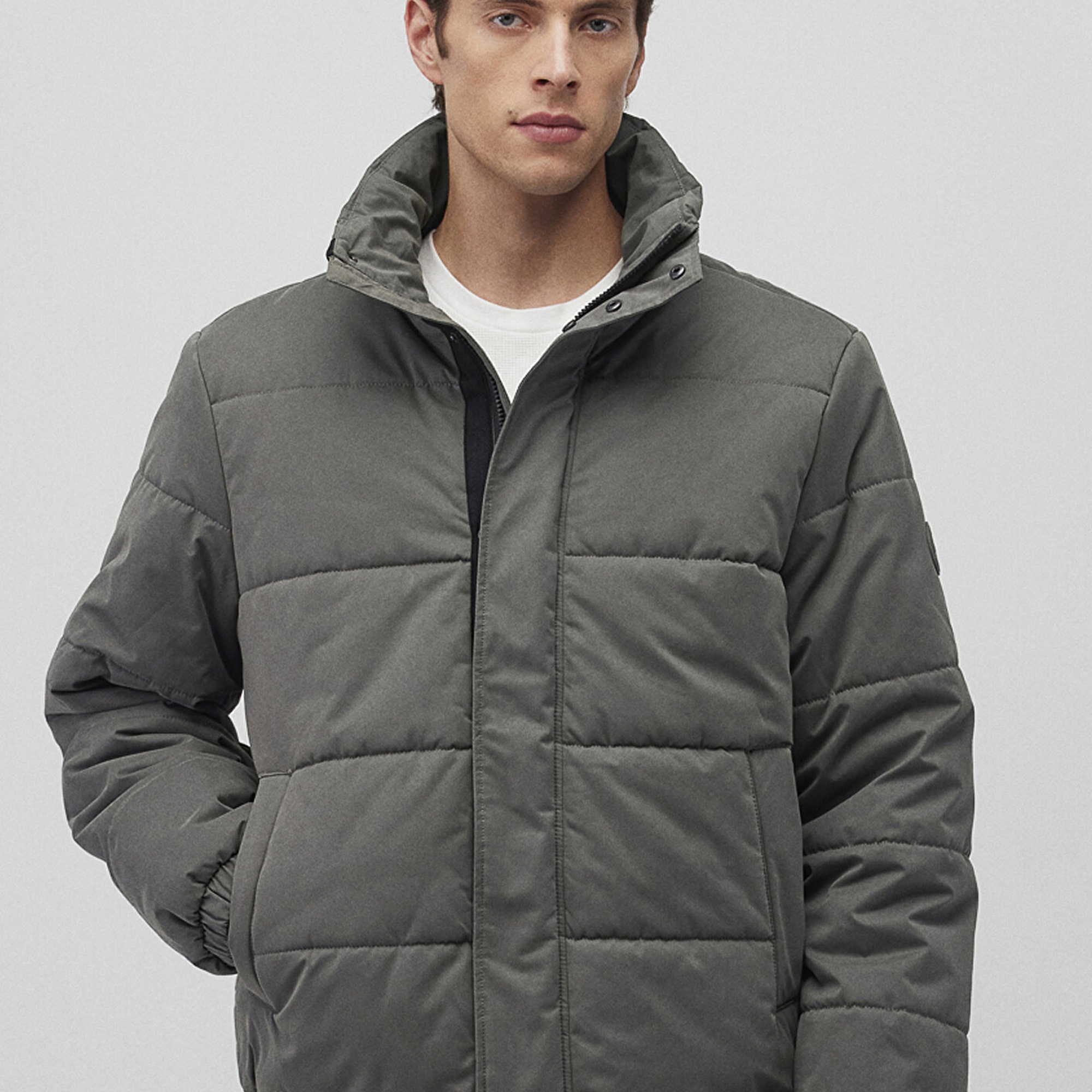 Mavi Dik Yaka Haki Şişme Mont 0110470-71598