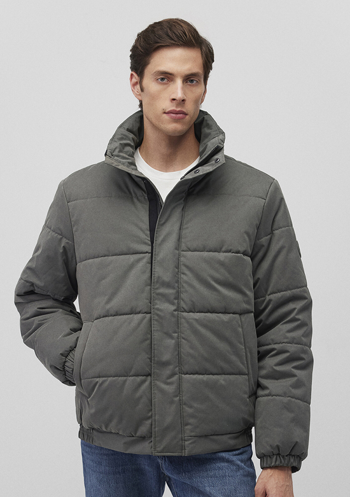  Mavi Dik Yaka Haki Şişme Mont 0110470-71598