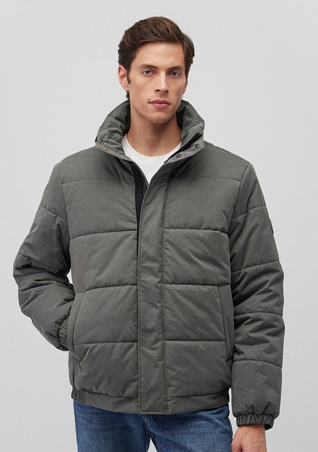  Mavi Dik Yaka Haki Şişme Mont 0110470-71598