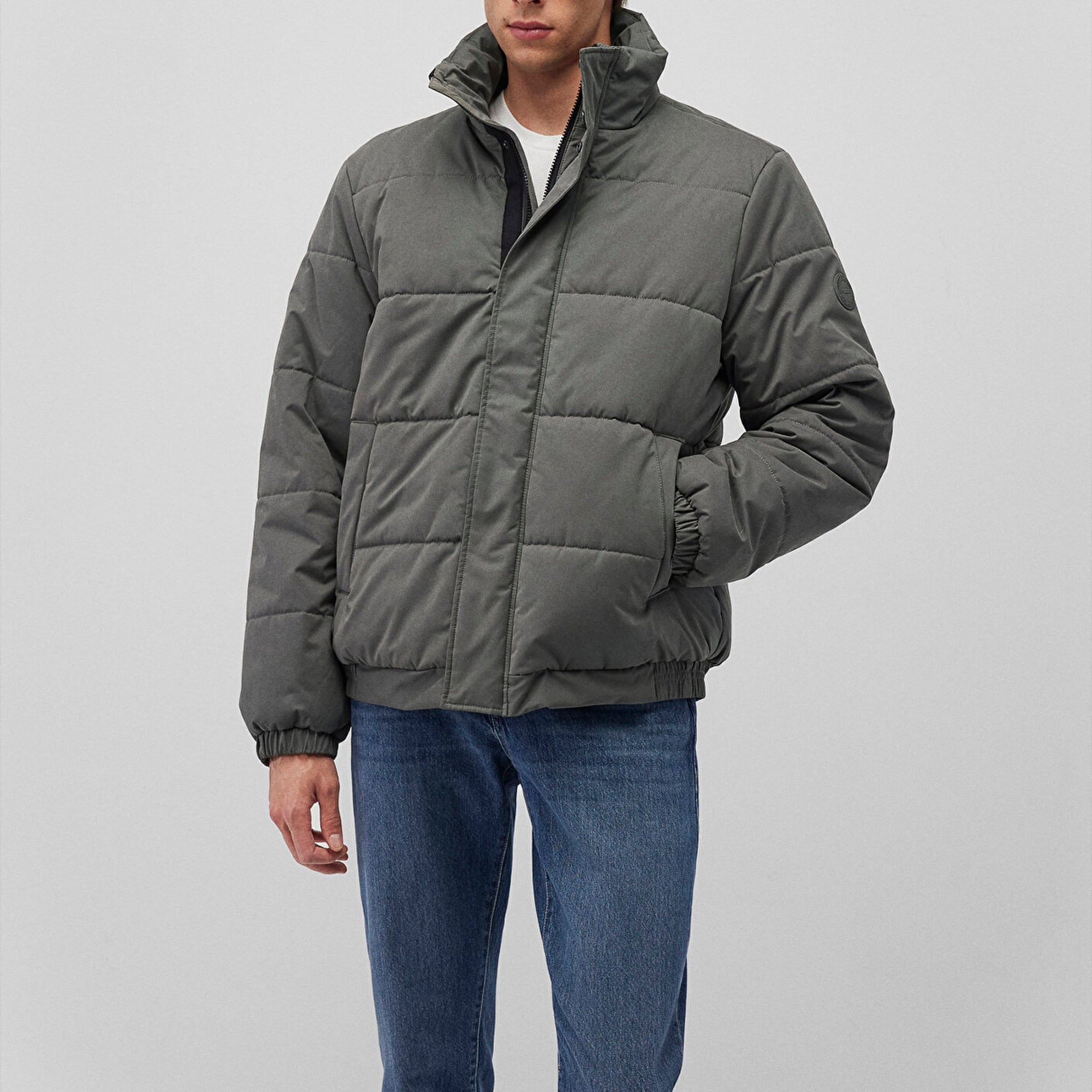 Mavi Dik Yaka Haki Şişme Mont 0110470-71598