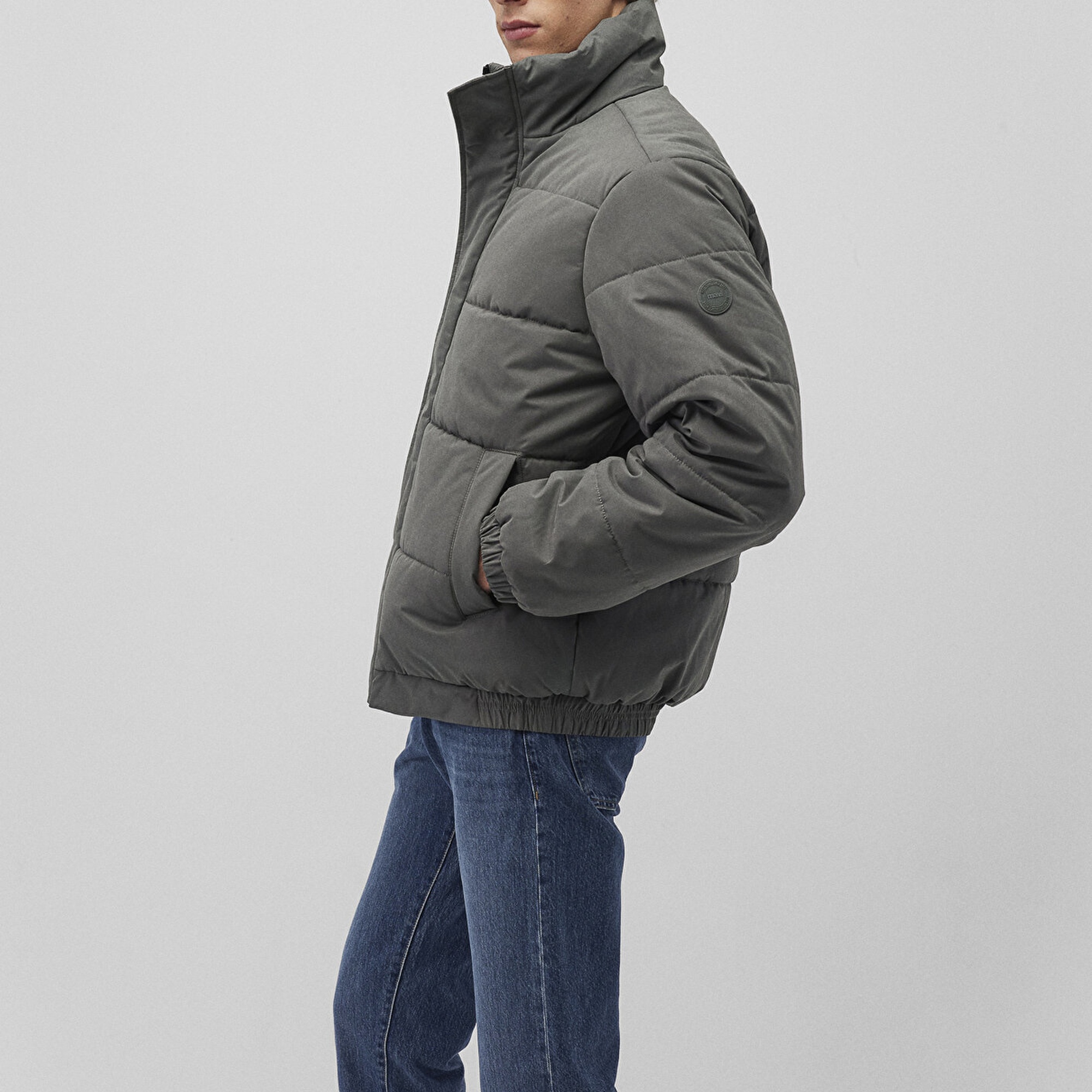 Mavi Dik Yaka Haki Şişme Mont 0110470-71598