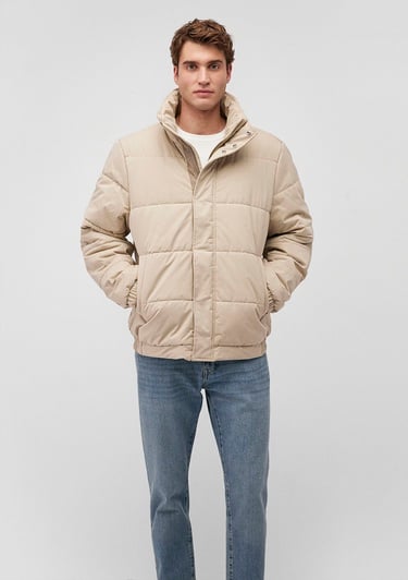  Mavi Dik Yaka Bej Şişme Mont 0110470-86559