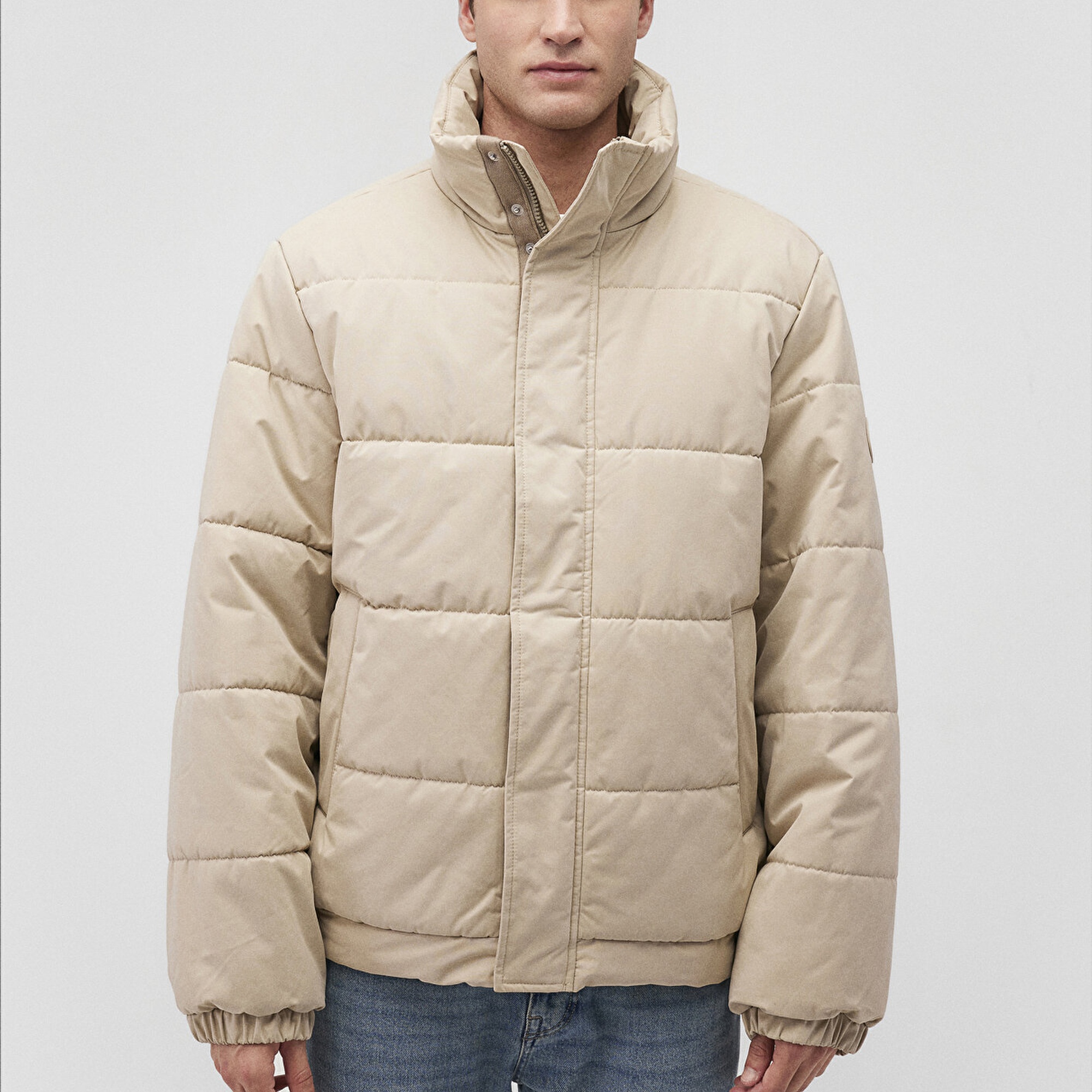 Mavi Dik Yaka Bej Şişme Mont 0110470-86559