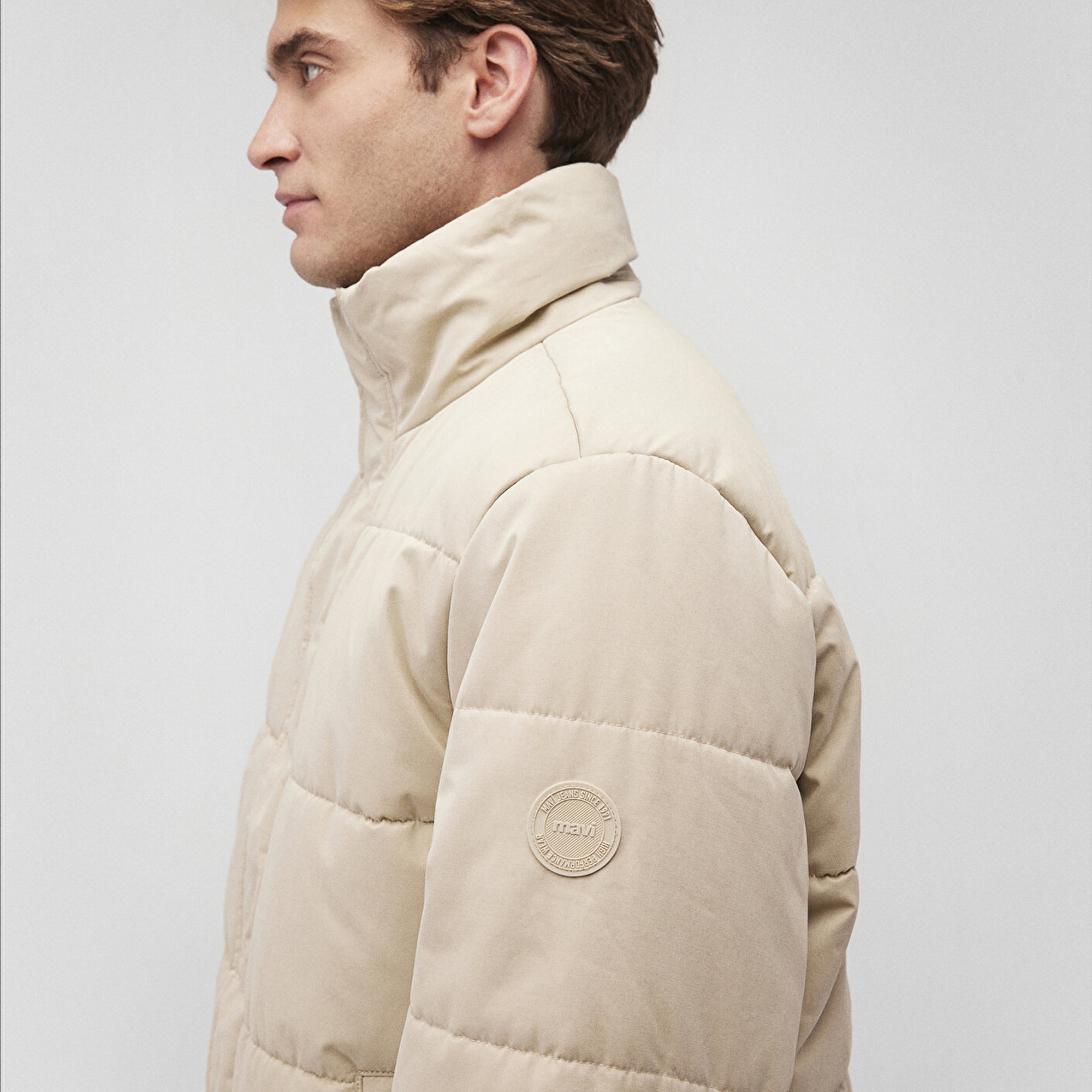 Mavi Dik Yaka Bej Şişme Mont 0110470-86559