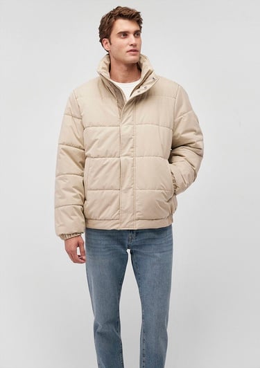  Mavi Dik Yaka Bej Şişme Mont 0110470-86559