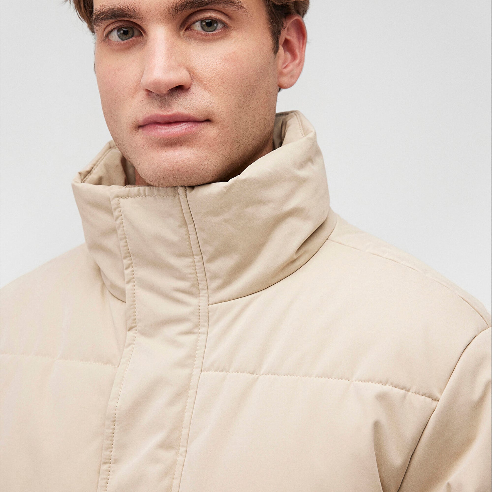 Mavi Dik Yaka Bej Şişme Mont 0110470-86559