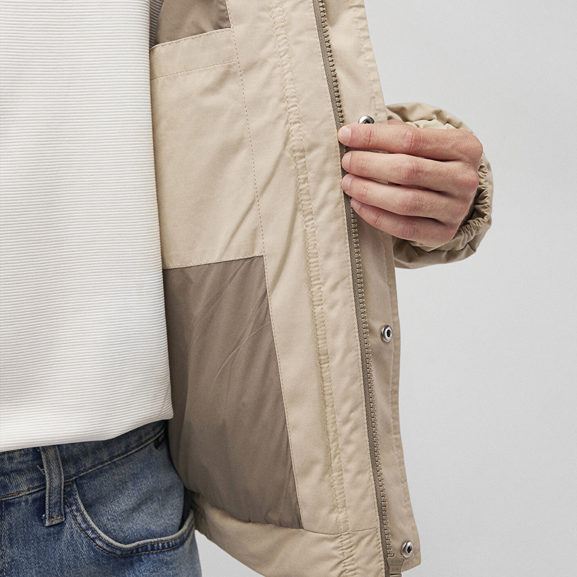 Mavi Dik Yaka Bej Şişme Mont 0110470-86559