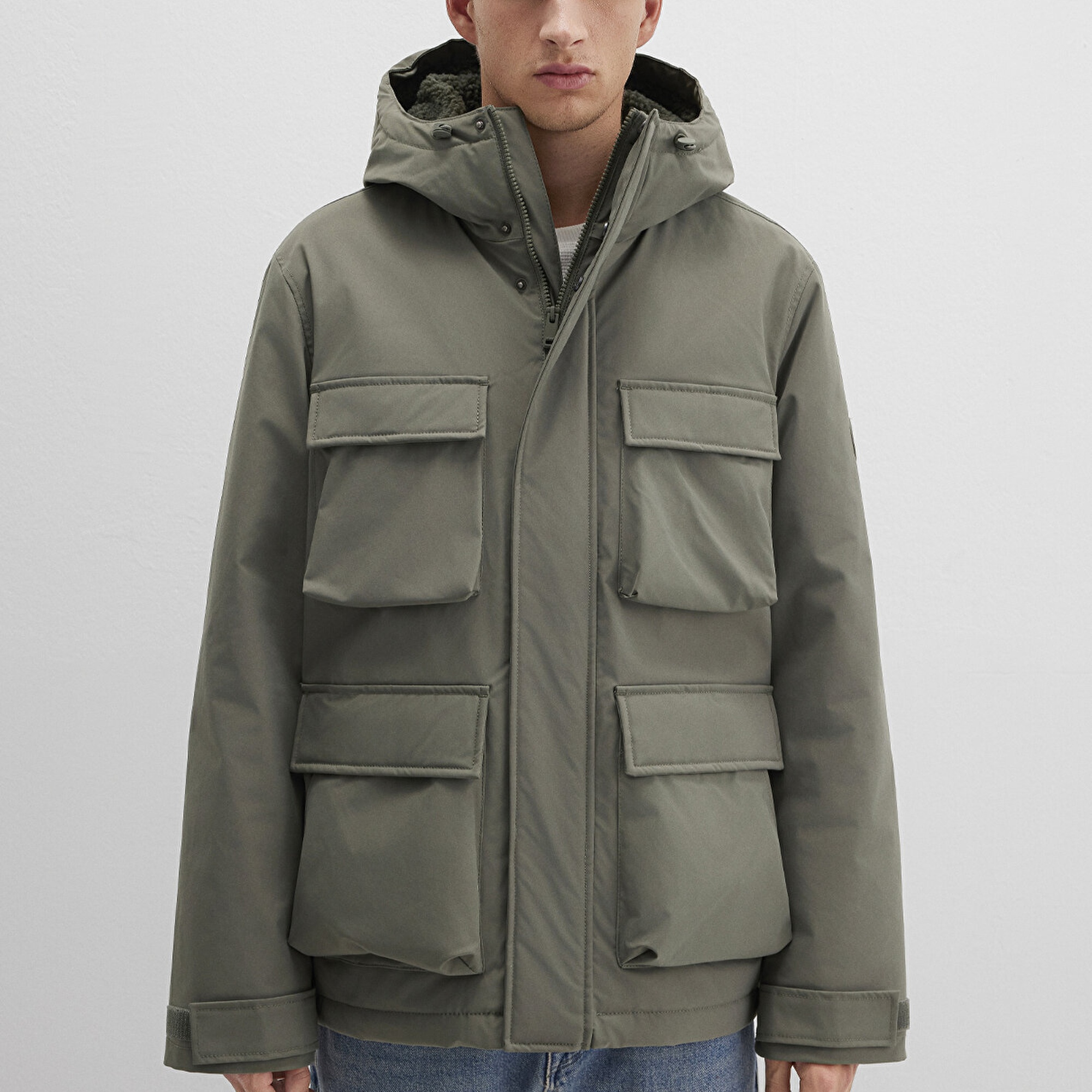 Mavi Kapüşonlu Yeşil Ceket Loose Fit / Bol Rahat Kesim 0110468-85485