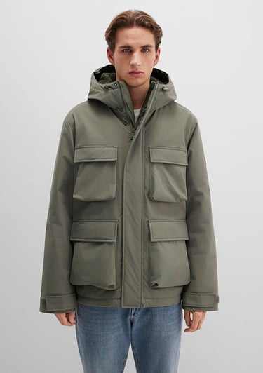  Mavi Kapüşonlu Yeşil Ceket Loose Fit / Bol Rahat Kesim 0110468-85485