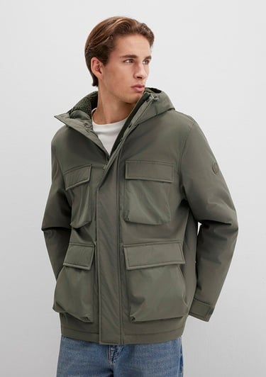  Mavi Kapüşonlu Yeşil Ceket Loose Fit / Bol Rahat Kesim 0110468-85485