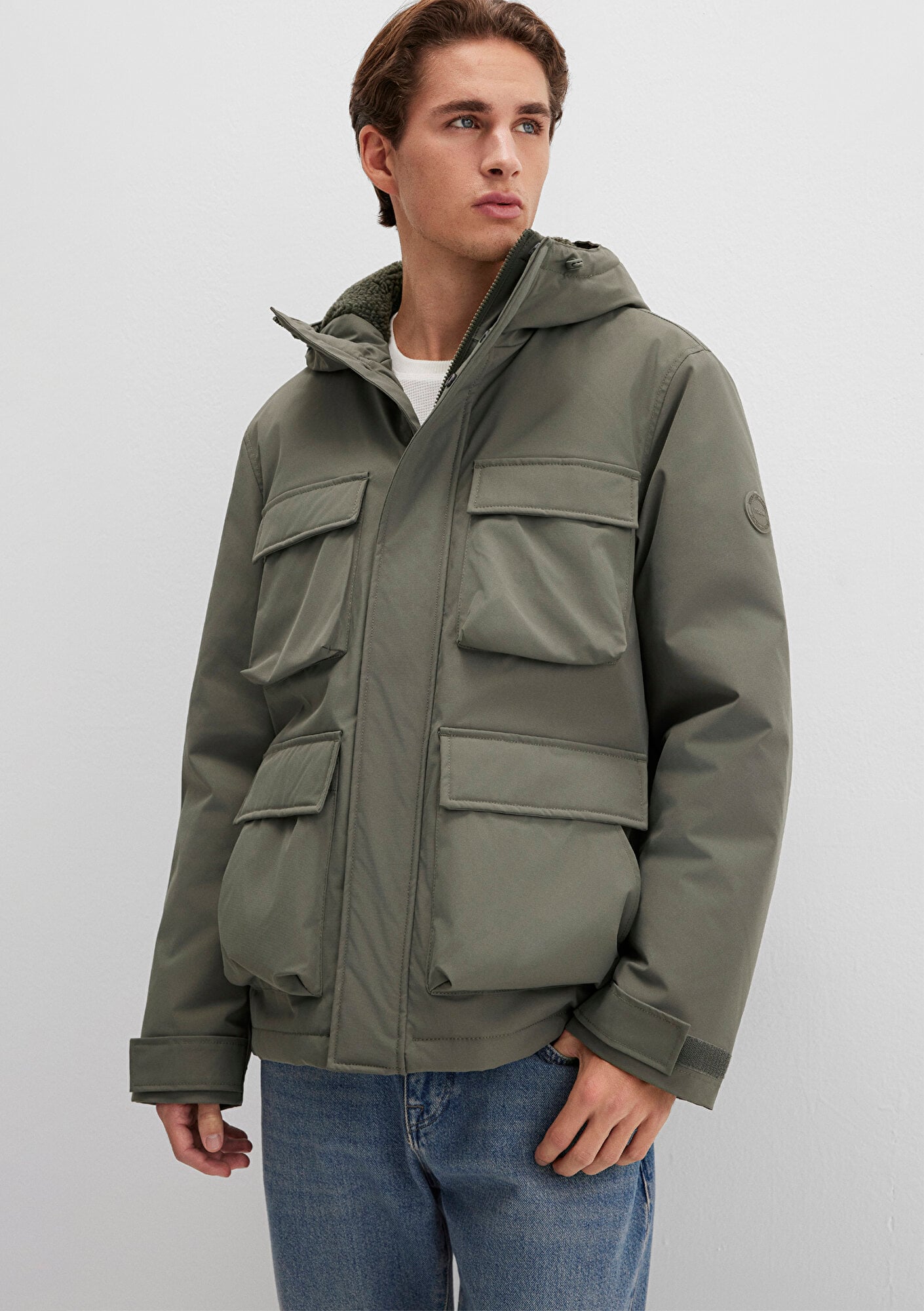  Mavi Kapüşonlu Yeşil Ceket Loose Fit / Bol Rahat Kesim 0110468-85485