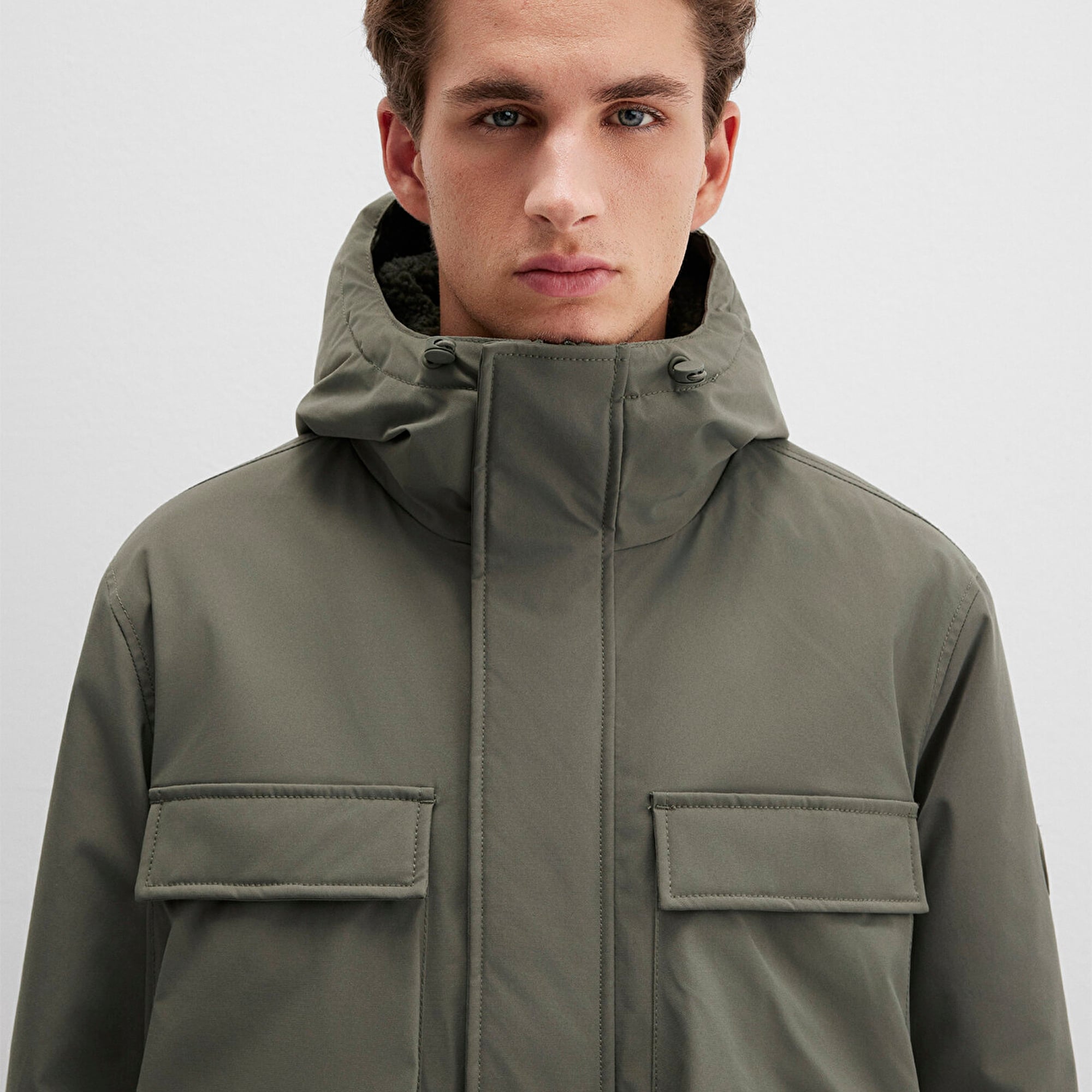 Mavi Kapüşonlu Yeşil Ceket Loose Fit / Bol Rahat Kesim 0110468-85485