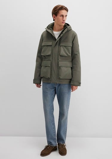  Mavi Kapüşonlu Yeşil Ceket Loose Fit / Bol Rahat Kesim 0110468-85485