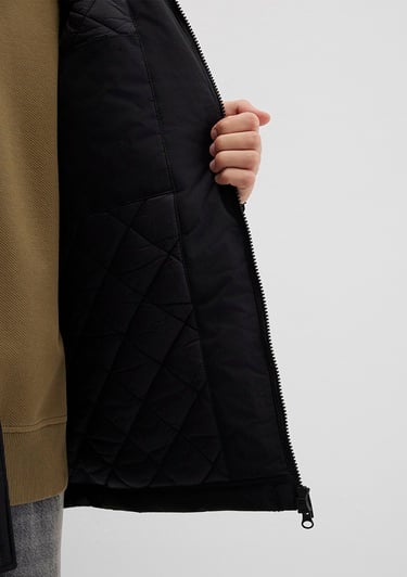  Mavi Kapüşonlu Siyah Parka Loose Fit / Bol Rahat Kesim 0110472-900