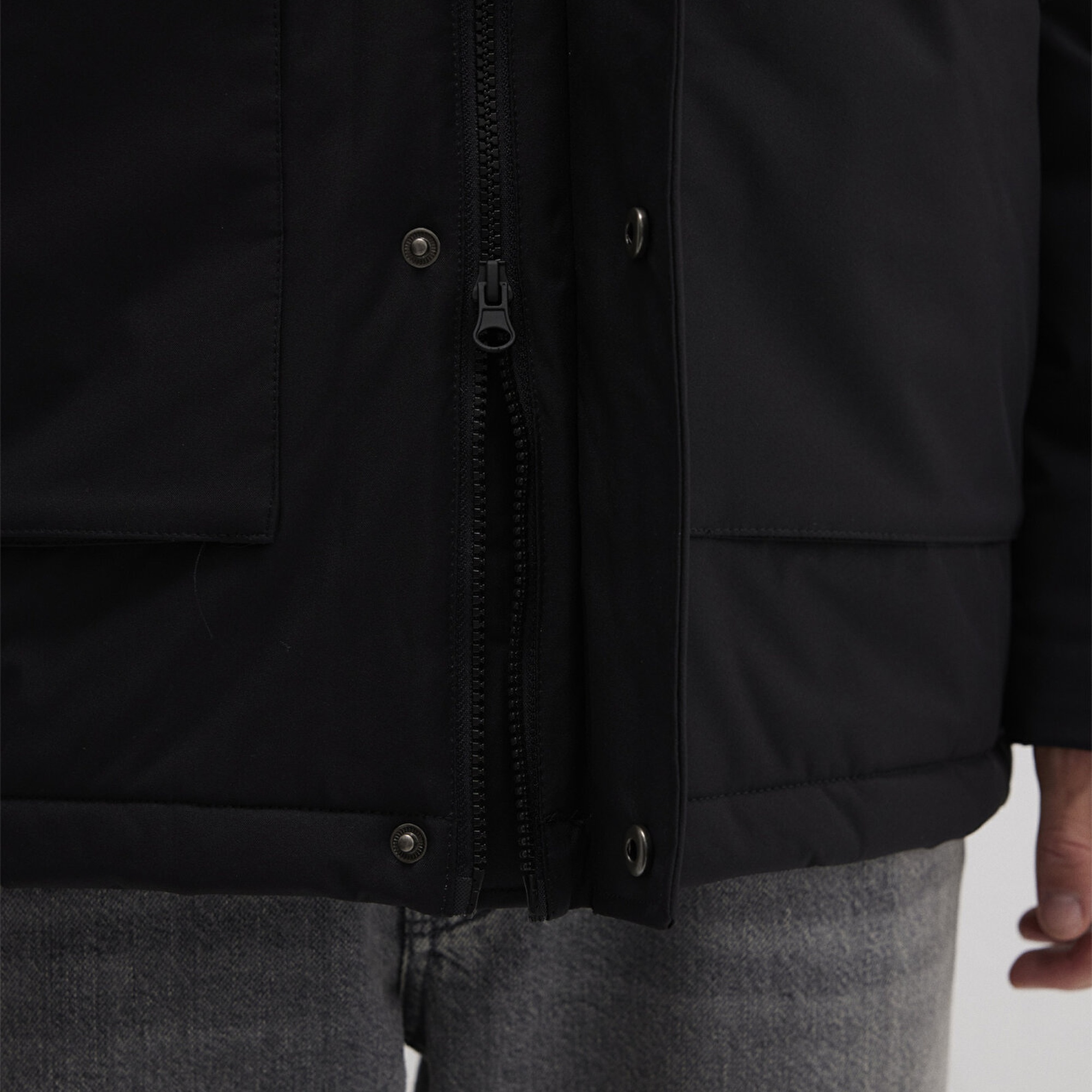 Mavi Kapüşonlu Siyah Parka Loose Fit / Bol Rahat Kesim 0110472-900