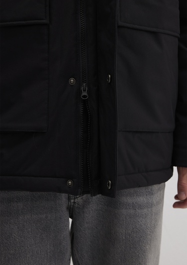  Mavi Kapüşonlu Siyah Parka Loose Fit / Bol Rahat Kesim 0110472-900