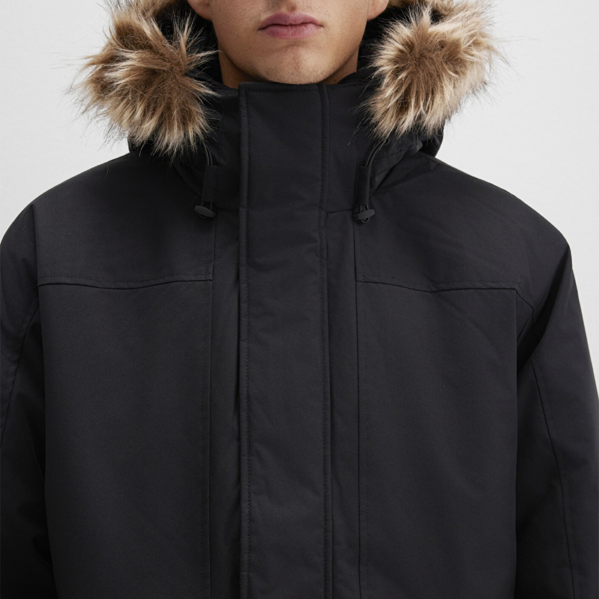 Mavi Kapüşonlu Siyah Parka Loose Fit / Bol Rahat Kesim 0110472-900