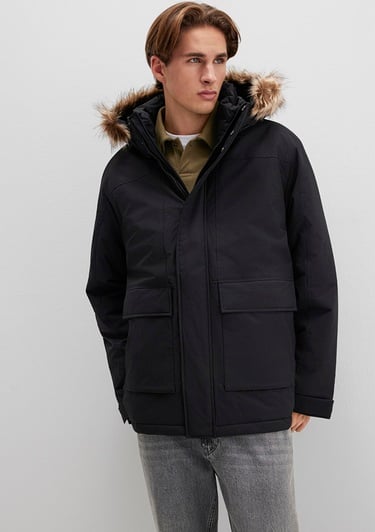  Mavi Kapüşonlu Siyah Parka Loose Fit / Bol Rahat Kesim 0110472-900